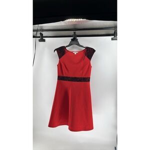 Studio A Red Black Lace Skater Dress Women's Sz 8